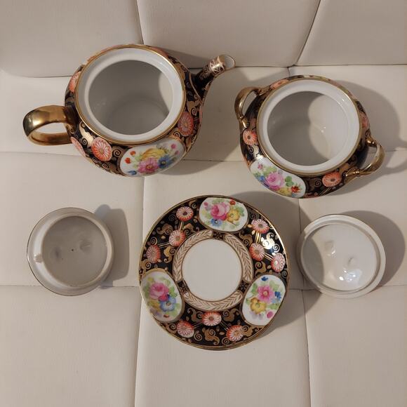*RARE* Vintage Nippon White Porcelain Hand Painted Floral Tea & Dessert Set - Picture 3 of 9